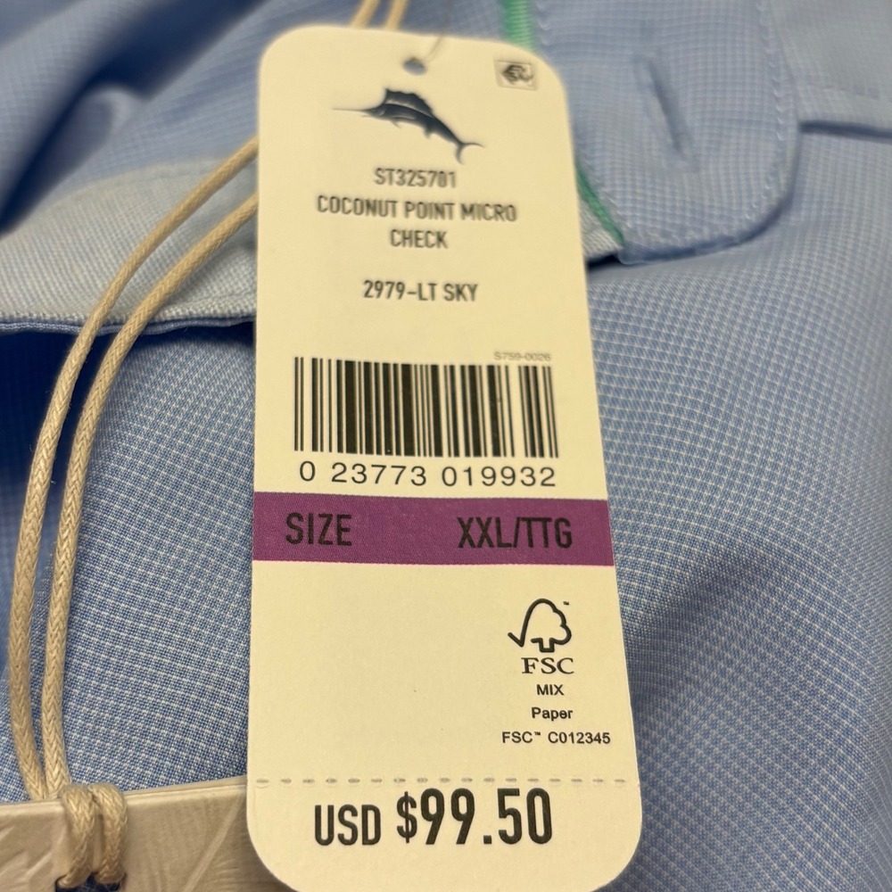 Tommy Bahama Button Up Shirt Mens XXL Blue Coconut Point Micro Check Wicking NEW - Picture 4 of 11